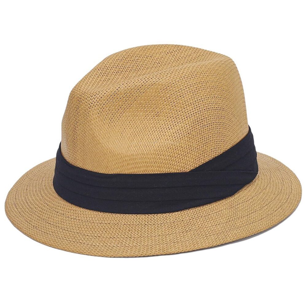 9421 Staw Panama Fedora Hat with Short Brim Brown Large